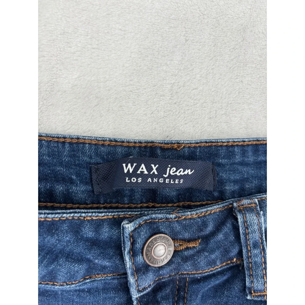 Wax Jean Denim Mini Skirt Womens Size M Dark Wash‎ Distressed Raw Hem